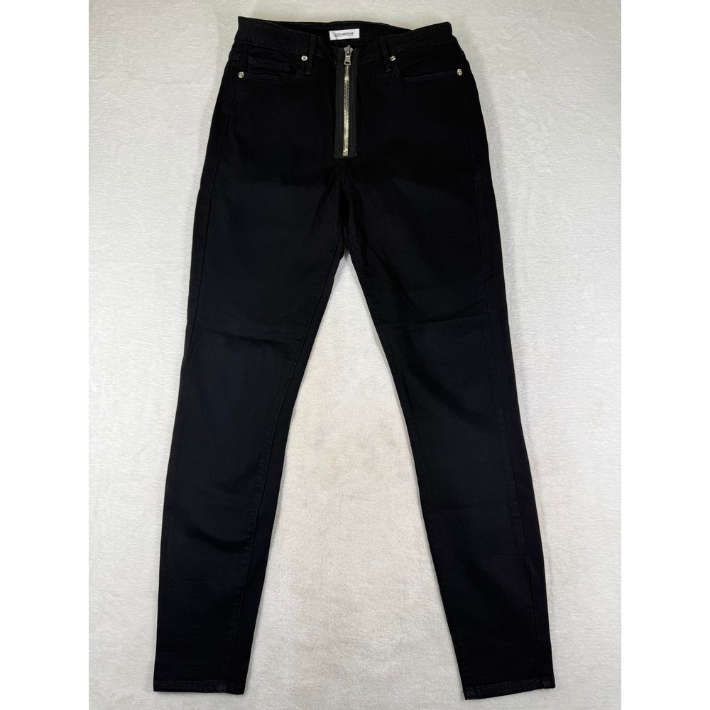 Good American Good Waist Exposed Zip High Rise Skinny Jeans Black Size 10/30